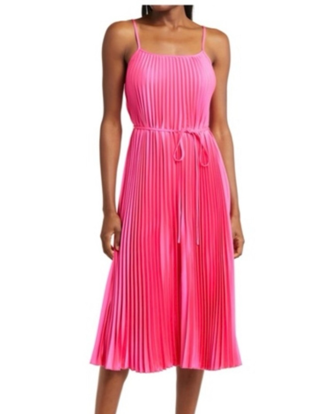 Sam Edelman Hammered Satin Plissé Dress in Hot Pink